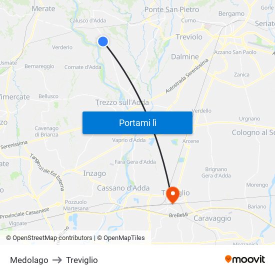 Medolago to Treviglio map