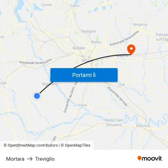Mortara to Treviglio map