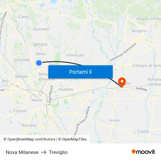 Nova Milanese to Treviglio map