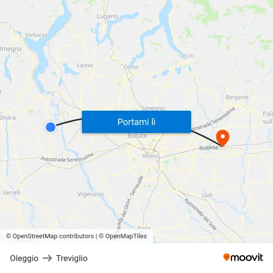 Oleggio to Treviglio map