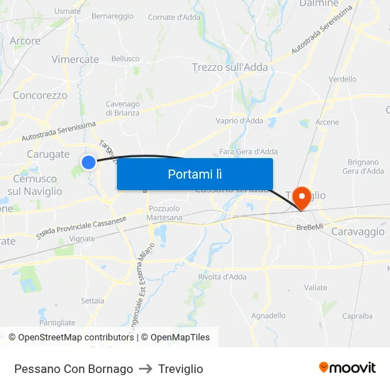 Pessano Con Bornago to Treviglio map