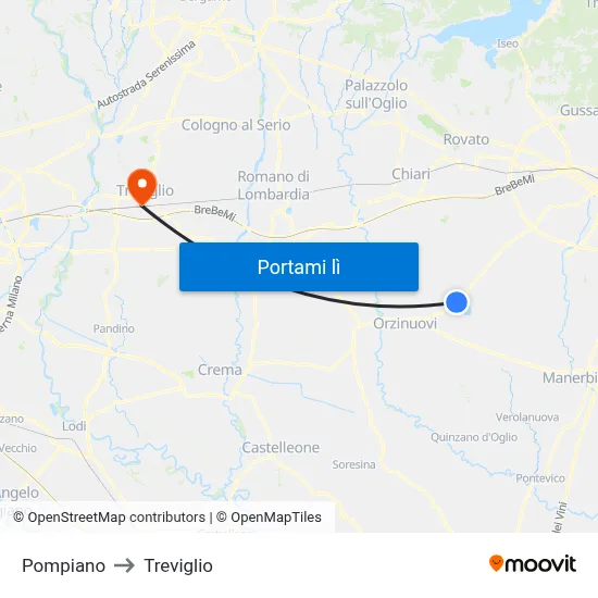 Pompiano to Treviglio map