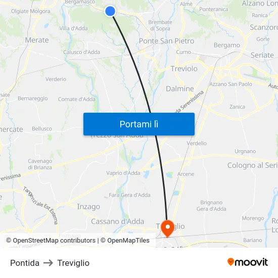 Pontida to Treviglio map