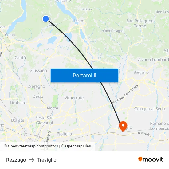 Rezzago to Treviglio map