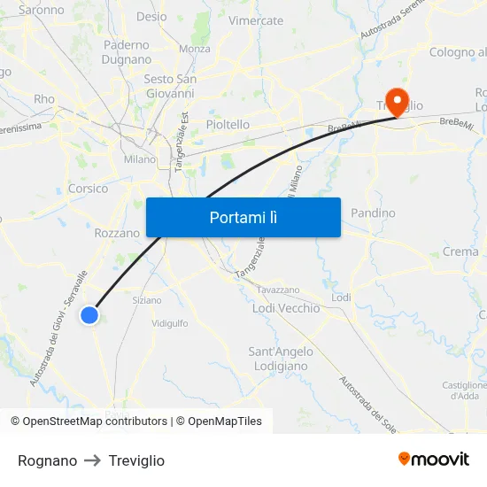 Rognano to Treviglio map