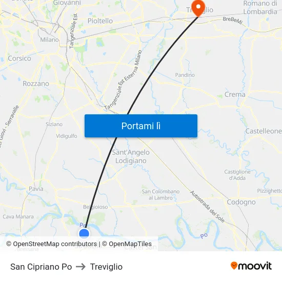 San Cipriano Po to Treviglio map