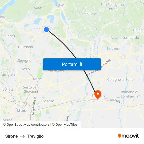 Sirone to Treviglio map