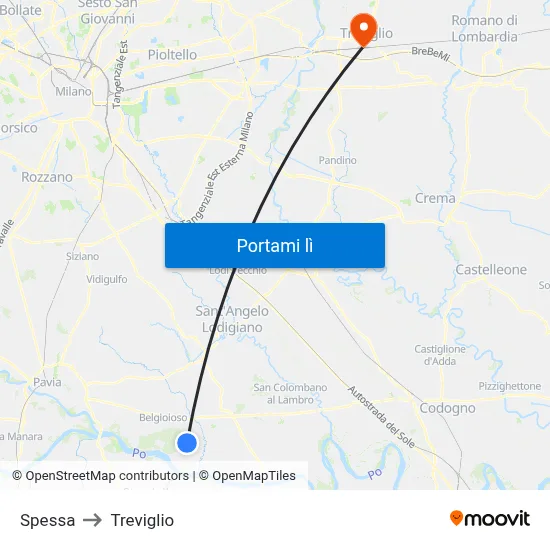 Spessa to Treviglio map