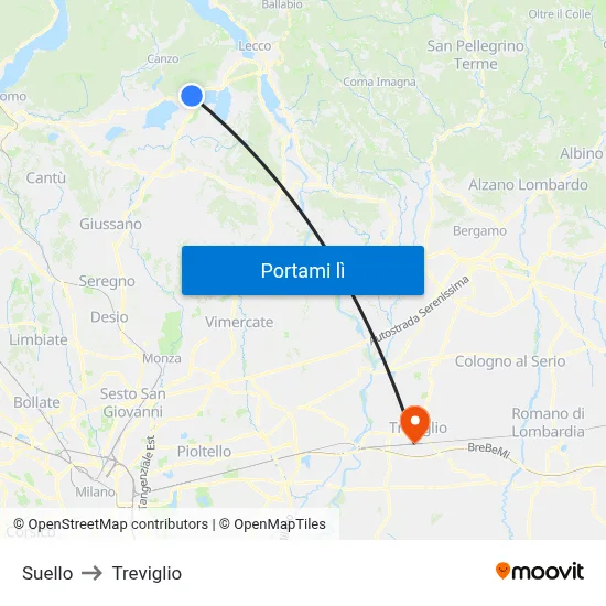 Suello to Treviglio map