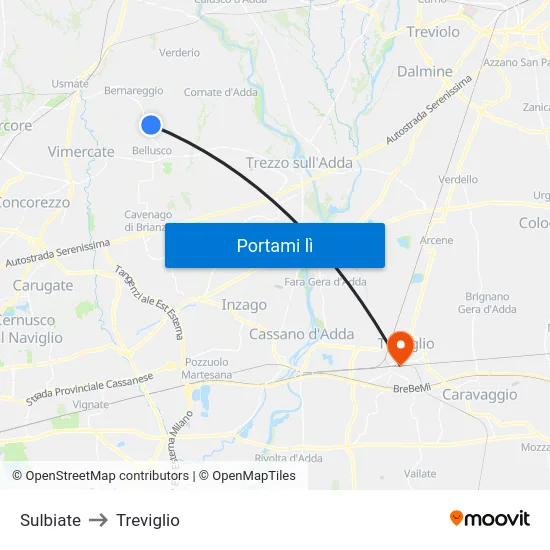 Sulbiate to Treviglio map