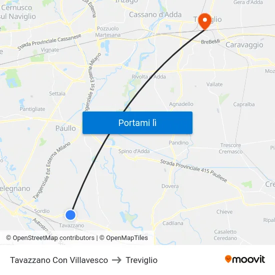 Tavazzano Con Villavesco to Treviglio map