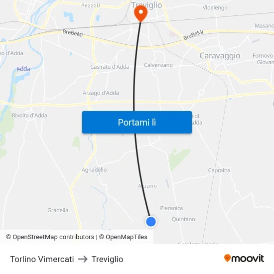 Torlino Vimercati to Treviglio map