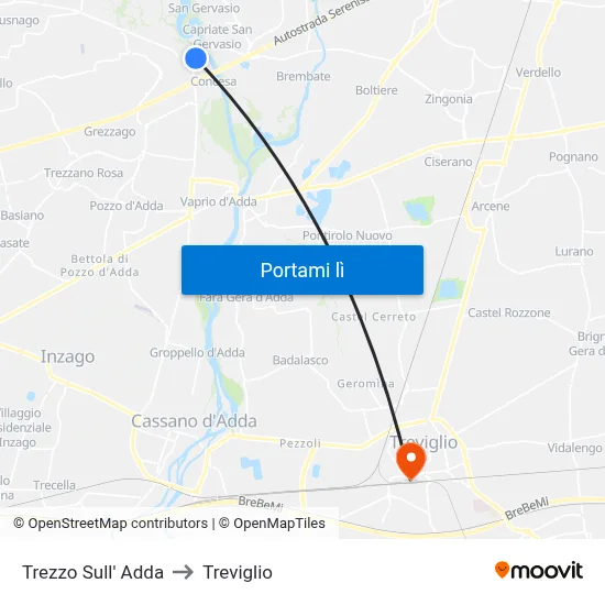 Trezzo Sull' Adda to Treviglio map