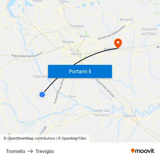 Tromello to Treviglio map