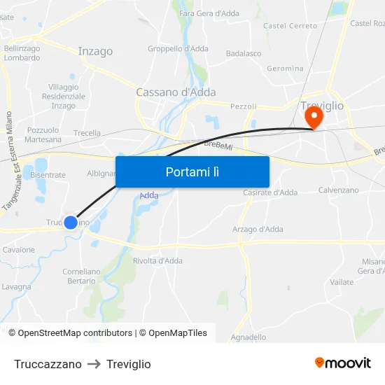 Truccazzano to Treviglio map