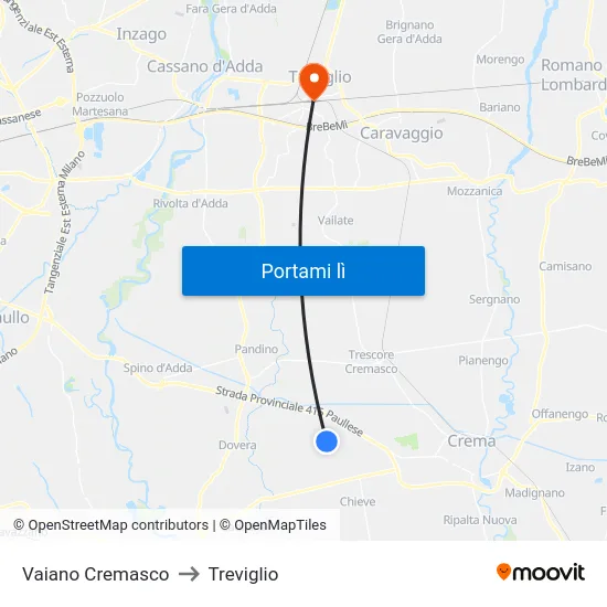 Vaiano Cremasco to Treviglio map