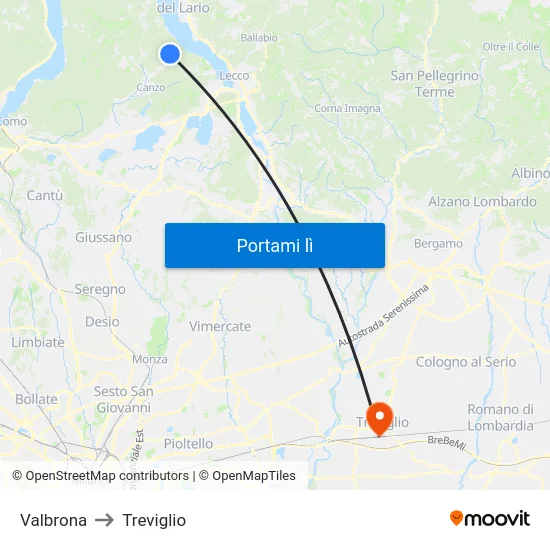 Valbrona to Treviglio map