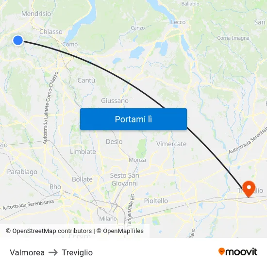 Valmorea to Treviglio map