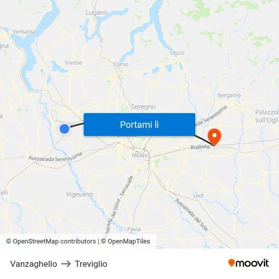 Vanzaghello to Treviglio map