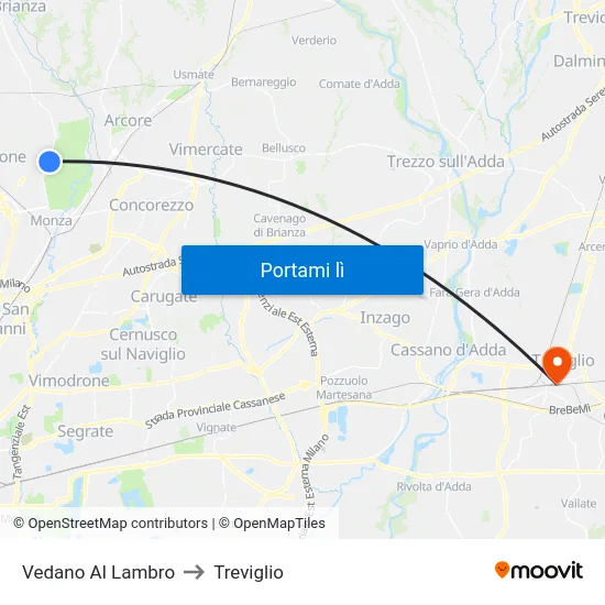 Vedano Al Lambro to Treviglio map