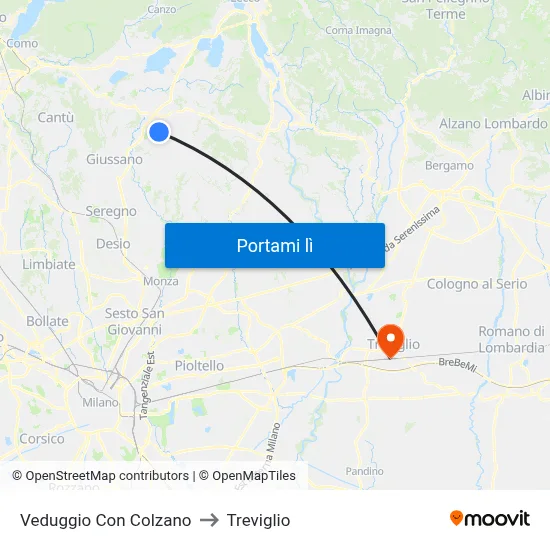 Veduggio Con Colzano to Treviglio map