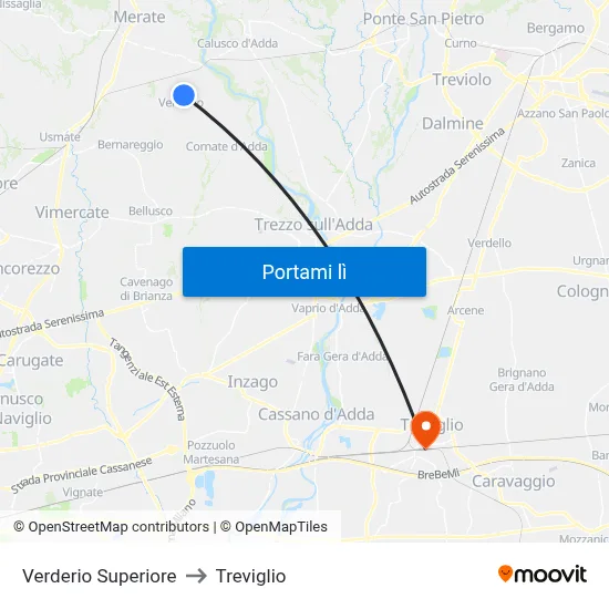 Verderio Superiore to Treviglio map