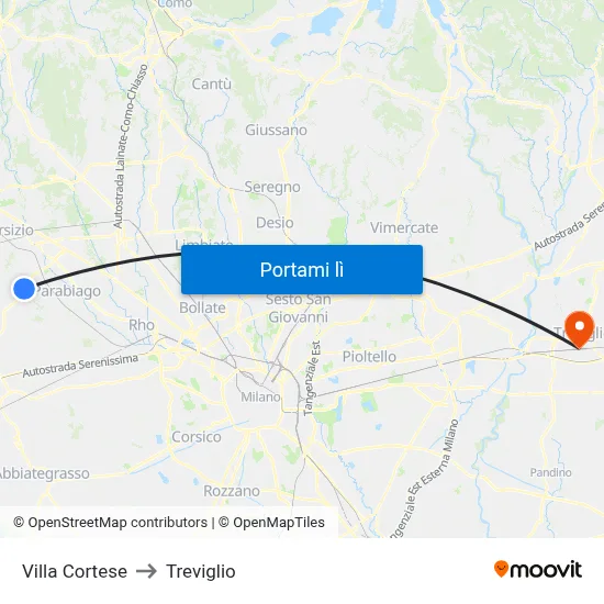 Villa Cortese to Treviglio map