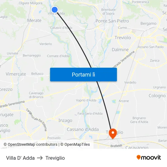 Villa D' Adda to Treviglio map
