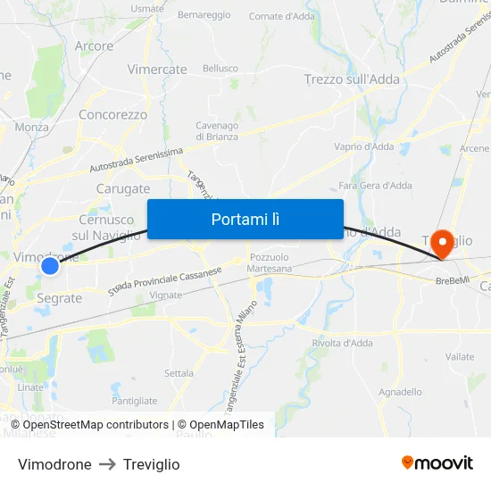 Vimodrone to Treviglio map