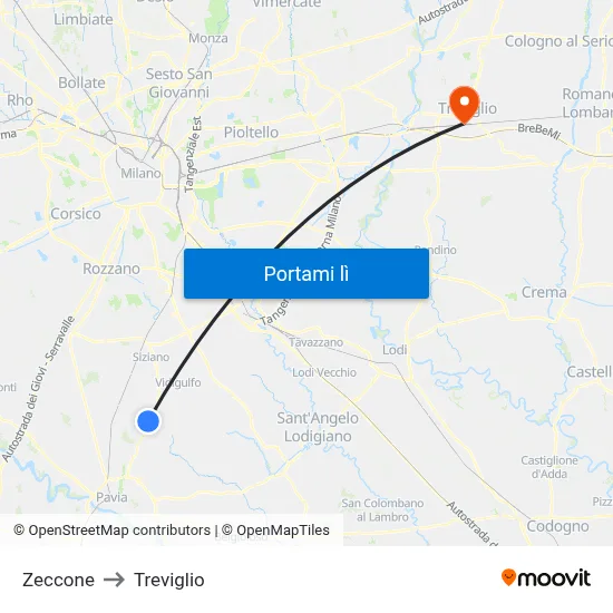 Zeccone to Treviglio map