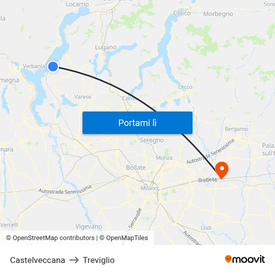 Castelveccana to Treviglio map