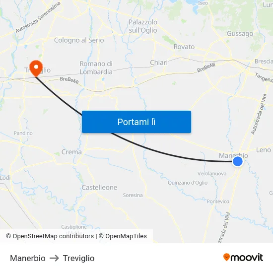 Manerbio to Treviglio map