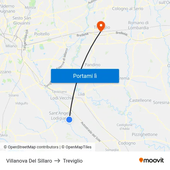 Villanova Del Sillaro to Treviglio map