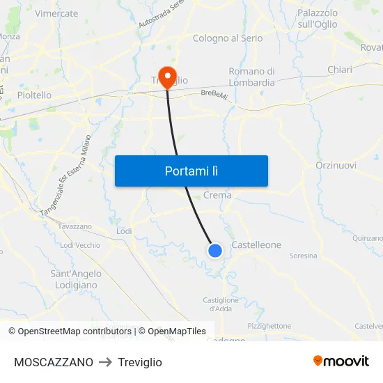 MOSCAZZANO to Treviglio map