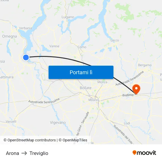 Arona to Treviglio map