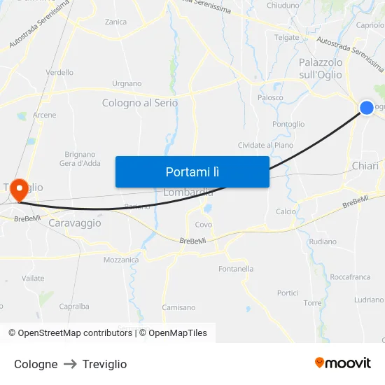 Cologne to Treviglio map