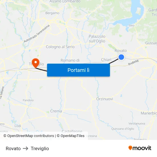 Rovato to Treviglio map