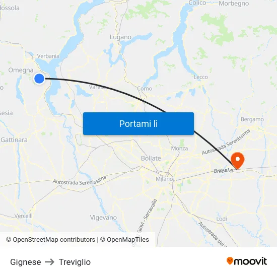 Gignese to Treviglio map