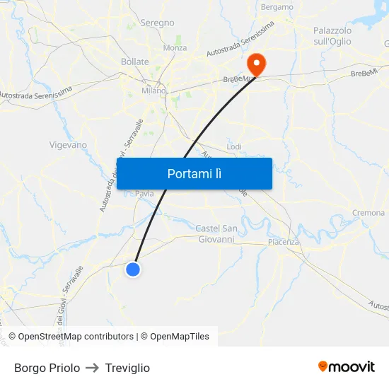 Borgo Priolo to Treviglio map