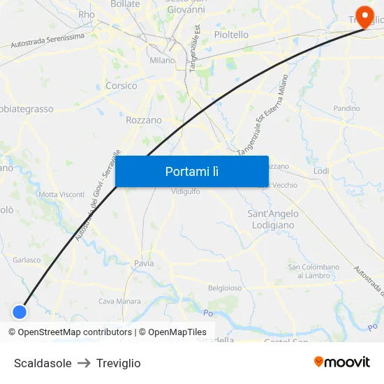 Scaldasole to Treviglio map