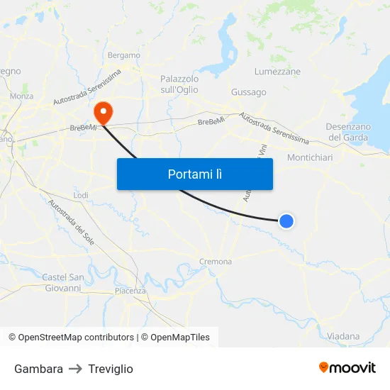 Gambara to Treviglio map