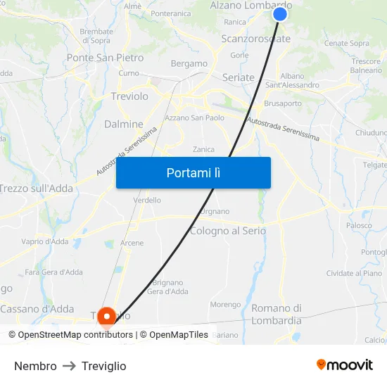 Nembro to Treviglio map