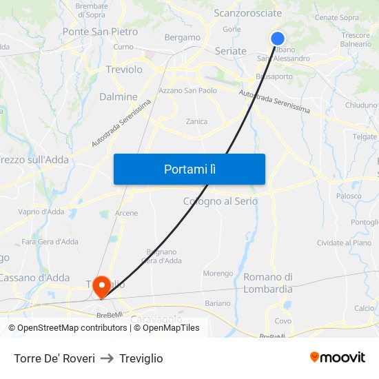 Torre De' Roveri to Treviglio map