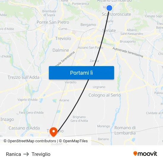 Ranica to Treviglio map