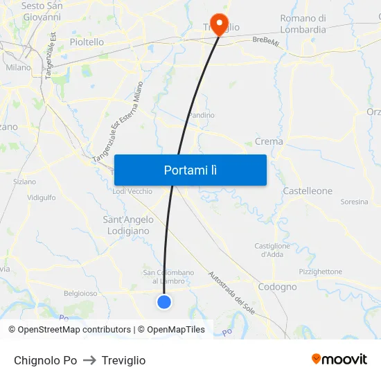 Chignolo Po to Treviglio map