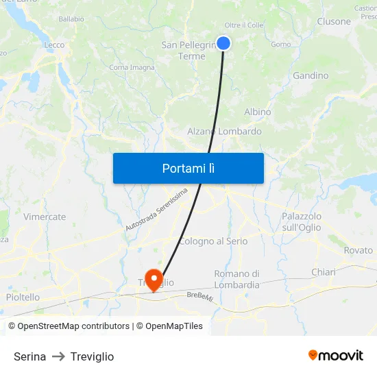 Serina to Treviglio map