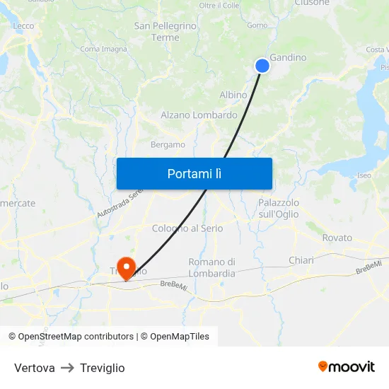 Vertova to Treviglio map