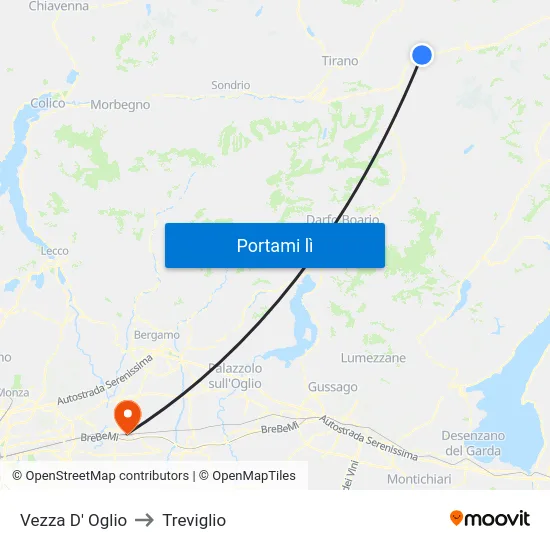 Vezza D' Oglio to Treviglio map