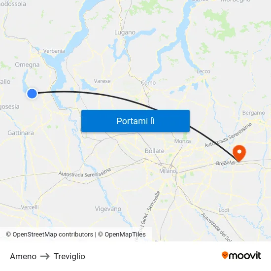 Ameno to Treviglio map