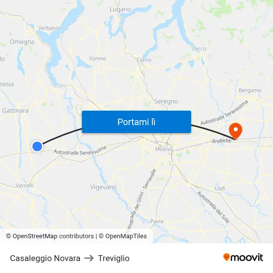 Casaleggio Novara to Treviglio map